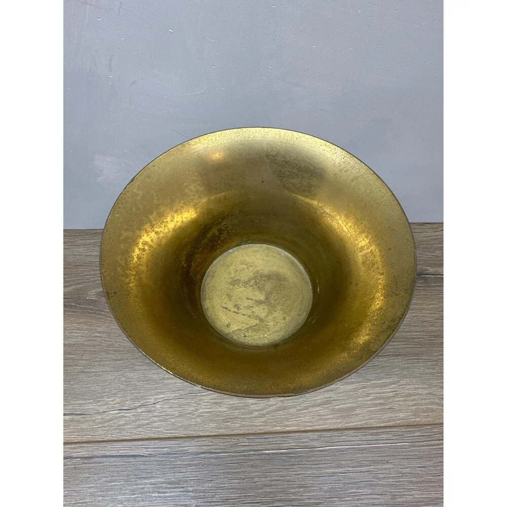 Vintage Solid Brass Floral Etched Footed Vase Planter, Made in India, 8x6.5 Inch